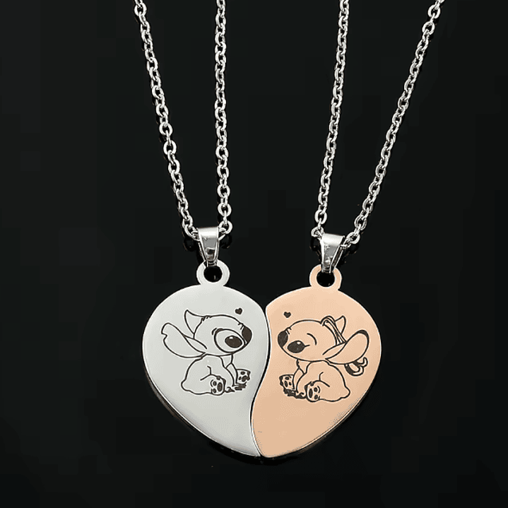 Colar Duplo Stitch e Angel em Aço Inoxidável – Prateado e Bronze 4
