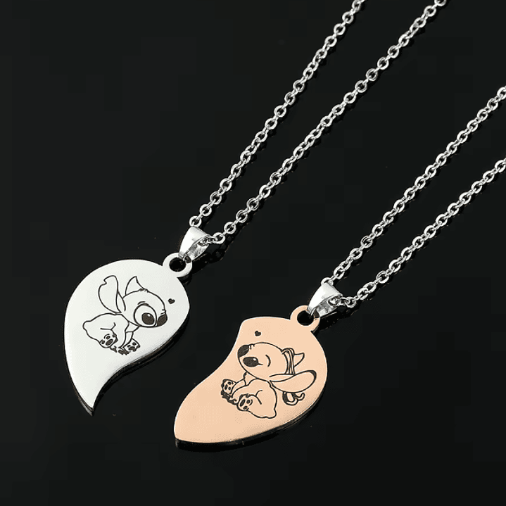 Colar Duplo Stitch e Angel em Aço Inoxidável – Prateado e Bronze 5