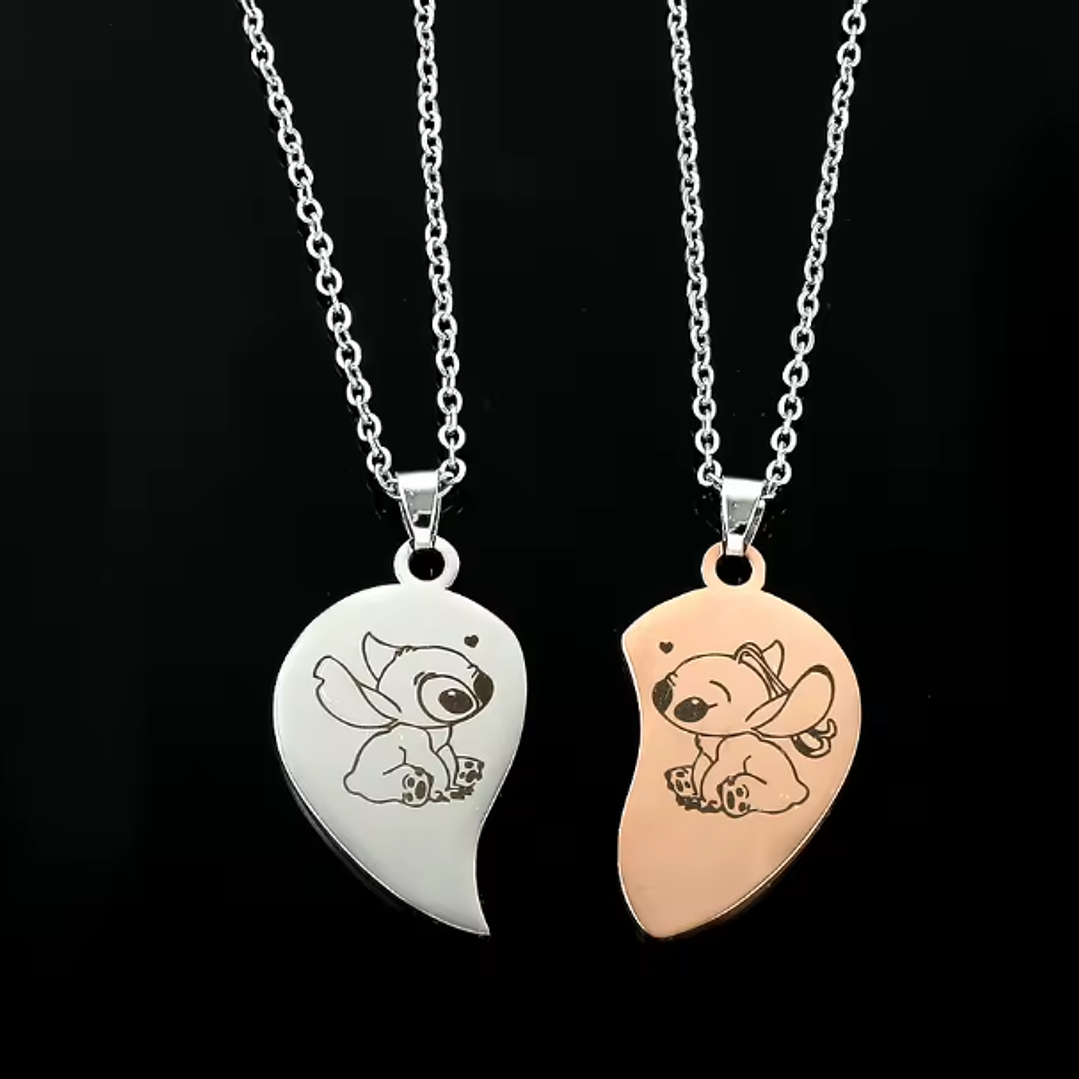 Colar Duplo Stitch e Angel em Aço Inoxidável – Prateado e Bronze 6