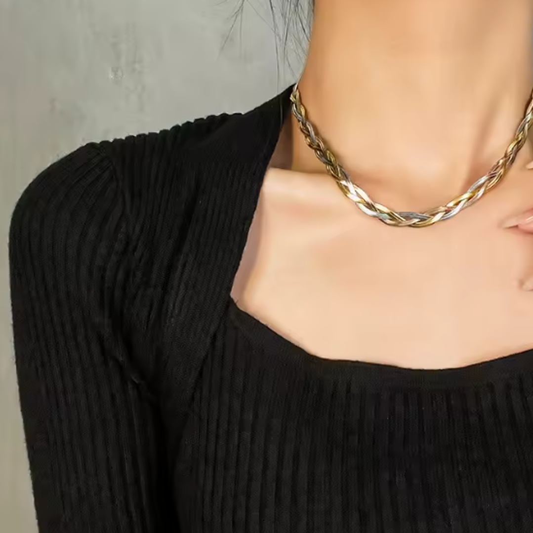 Conjunto Colar e Pulseira Trançados em Aço Inoxidável 2