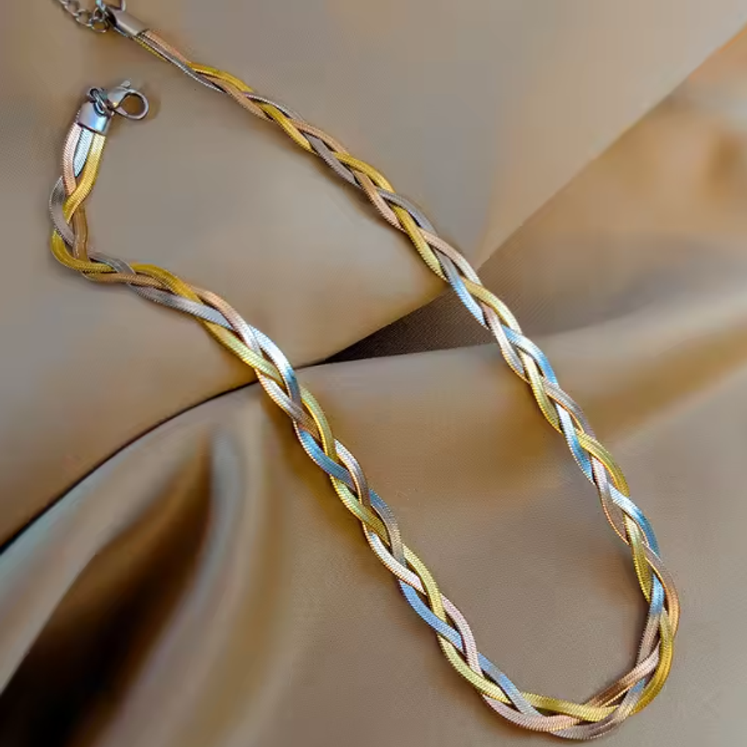 Conjunto Colar e Pulseira Trançados em Aço Inoxidável 3