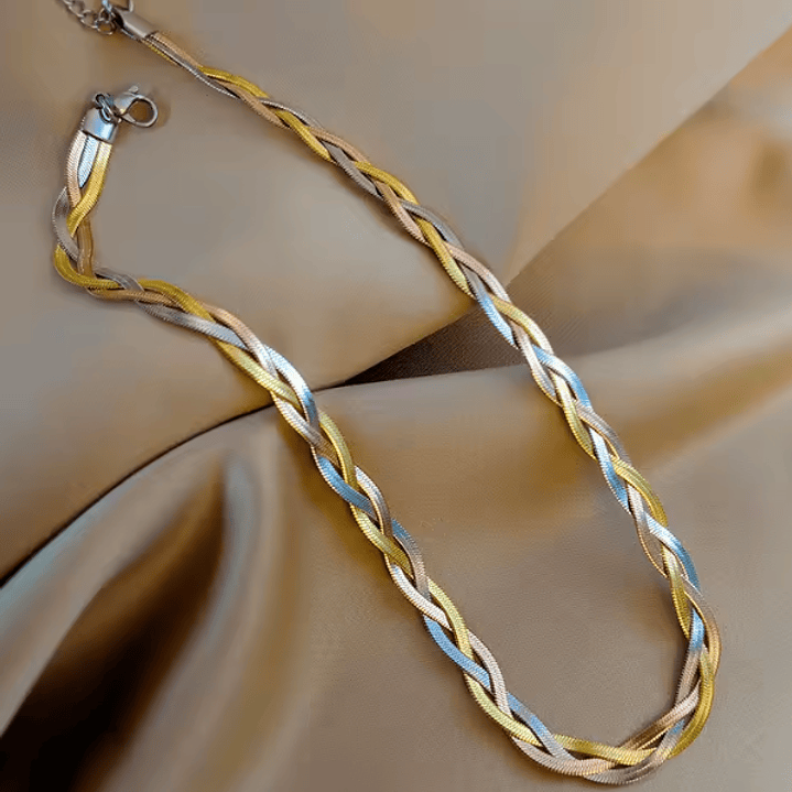 Conjunto Colar e Pulseira Trançados em Aço Inoxidável 3