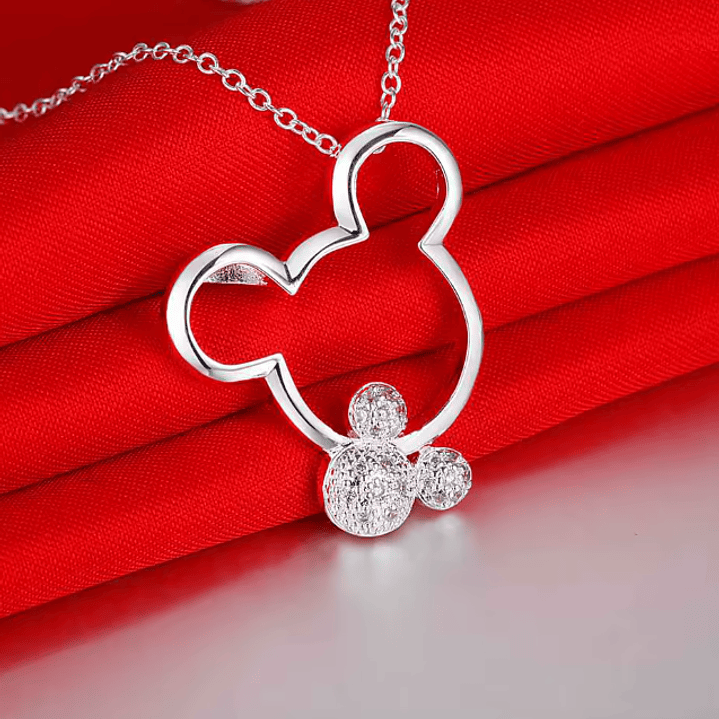 Colar Banhado a Prata com Pingente do Mickey Cravejado 2