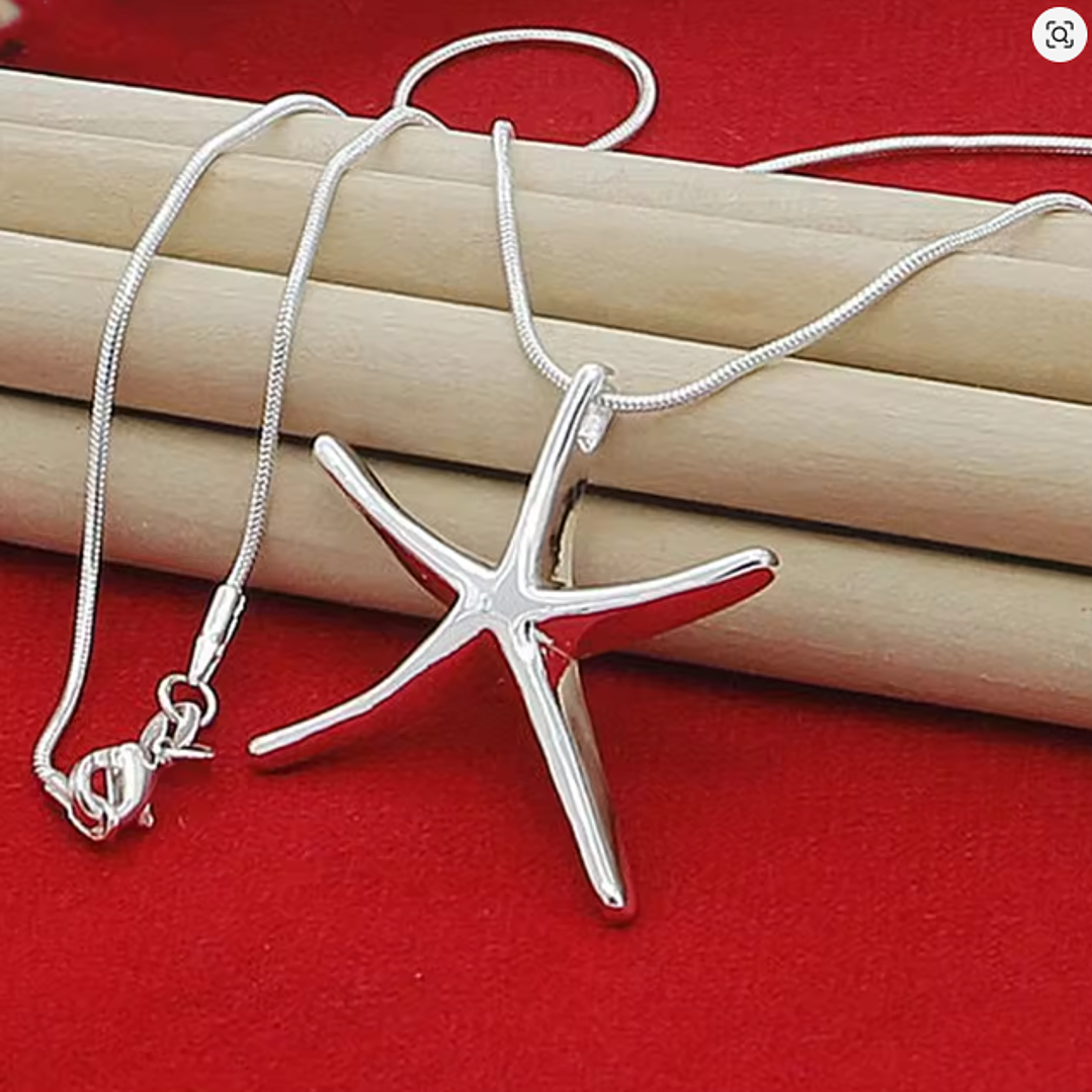 Colar Banhado a Prata com Pingente Estrela-do-Mar 1