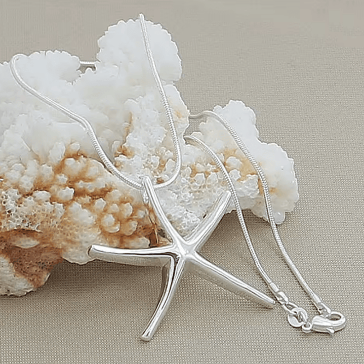 Colar Banhado a Prata com Pingente Estrela-do-Mar 2