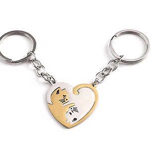 Chaveiro Casal em Aço Inoxidável – Gatinhos Coração