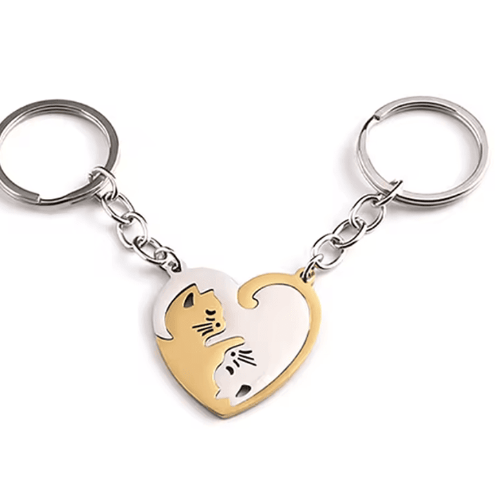 Chaveiro Casal em Aço Inoxidável – Gatinhos Coração 1