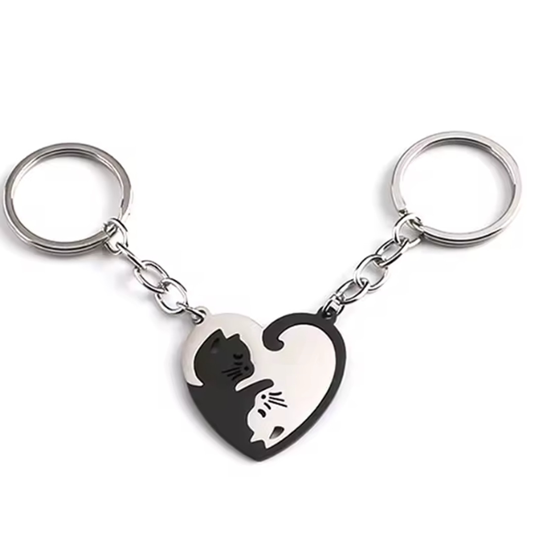 Chaveiro Casal em Aço Inoxidável – Gatinhos Coração 2