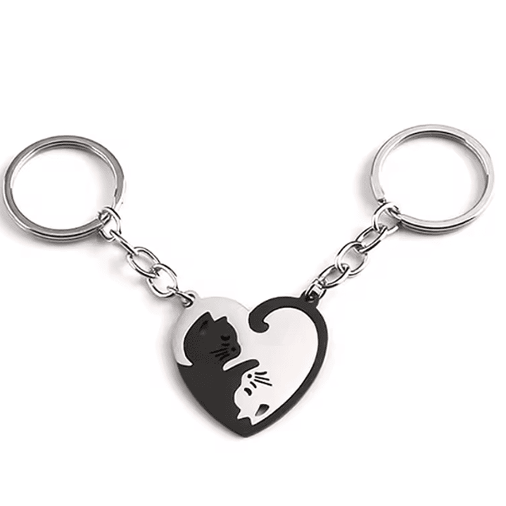 Chaveiro Casal em Aço Inoxidável – Gatinhos Coração 2