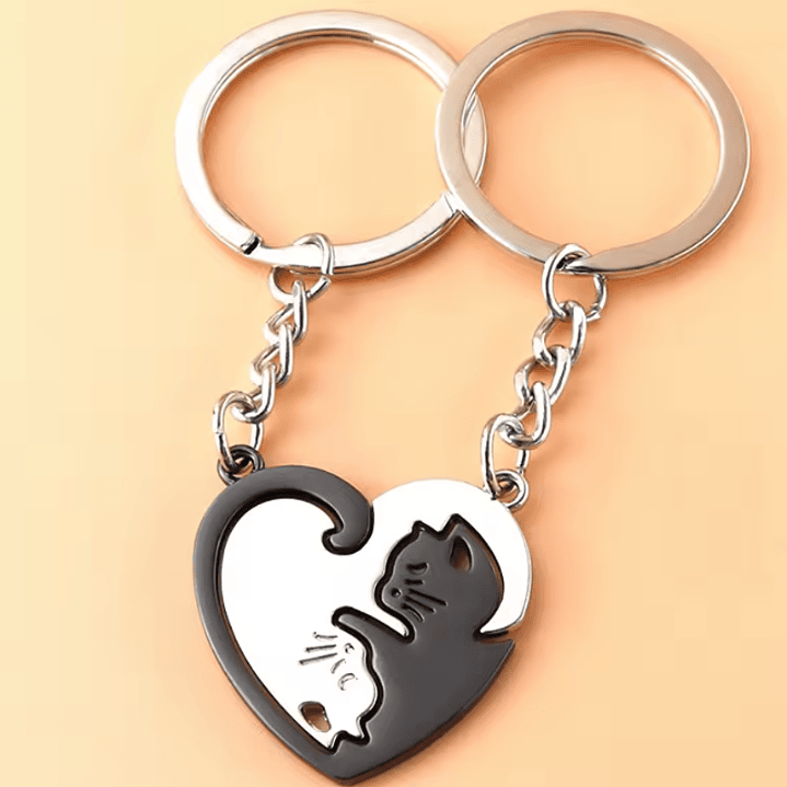 Chaveiro Casal em Aço Inoxidável – Gatinhos Coração 4