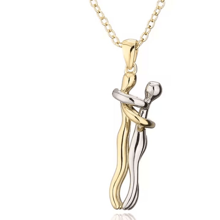 Colar Casal Abraçado – Aço Inoxidável Dourado e Prateado 5