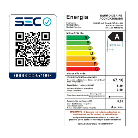 AIRE ACONDICIONADO BLACK MIRROR INVERTER 18000BTU WIFI APP