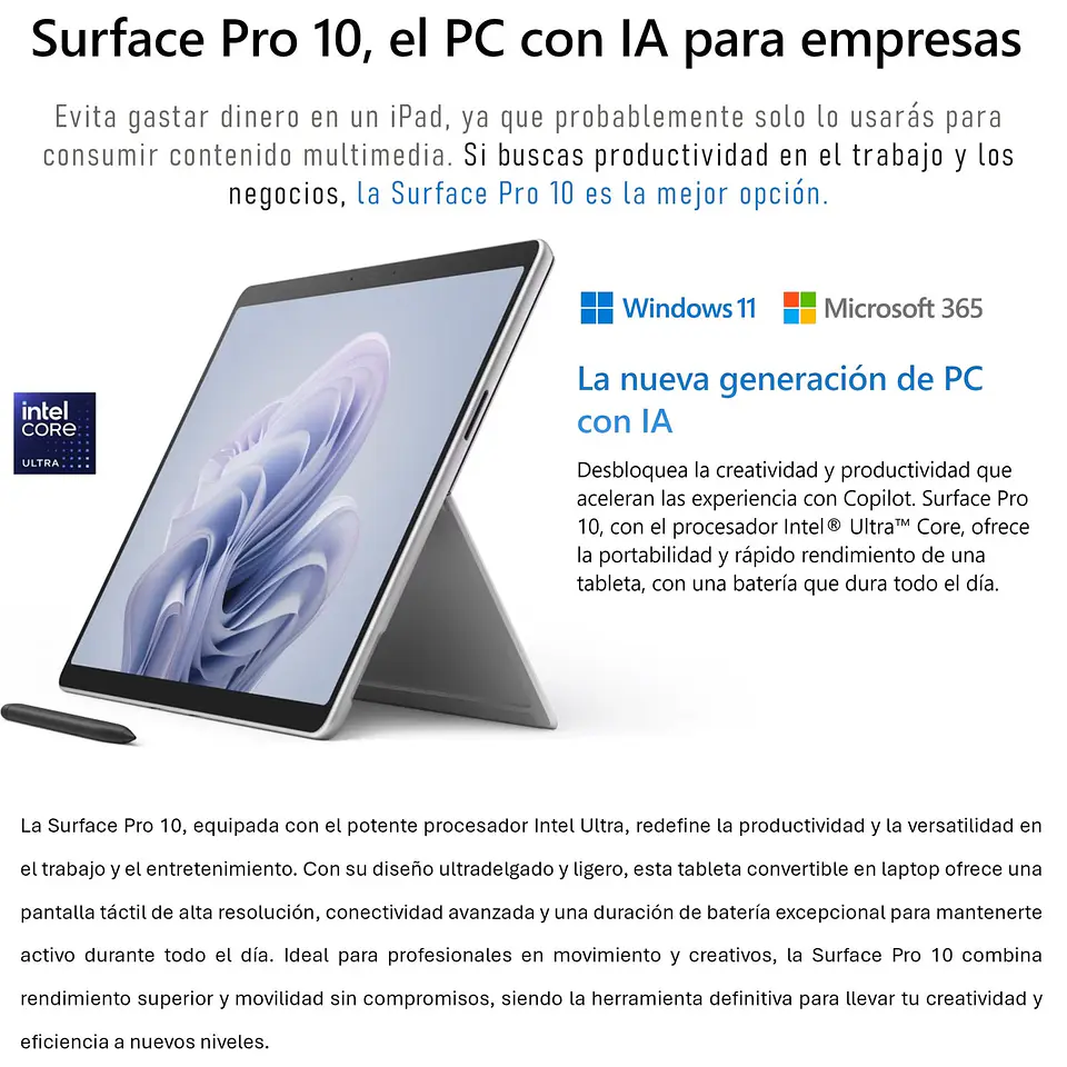 SURFACE PRO 10 - CORE ULTRA 5, 16+256GB / TABLET Y NOTEBOOK 2