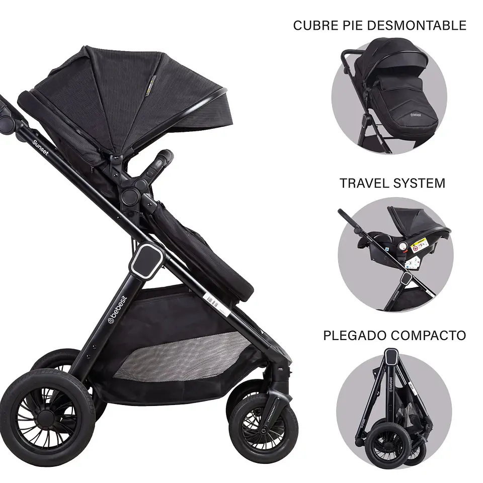COCHE CUNA TRAVEL SYSTEM ISOFIX SUNSET PREMIUM NEGRO BEBESIT 8