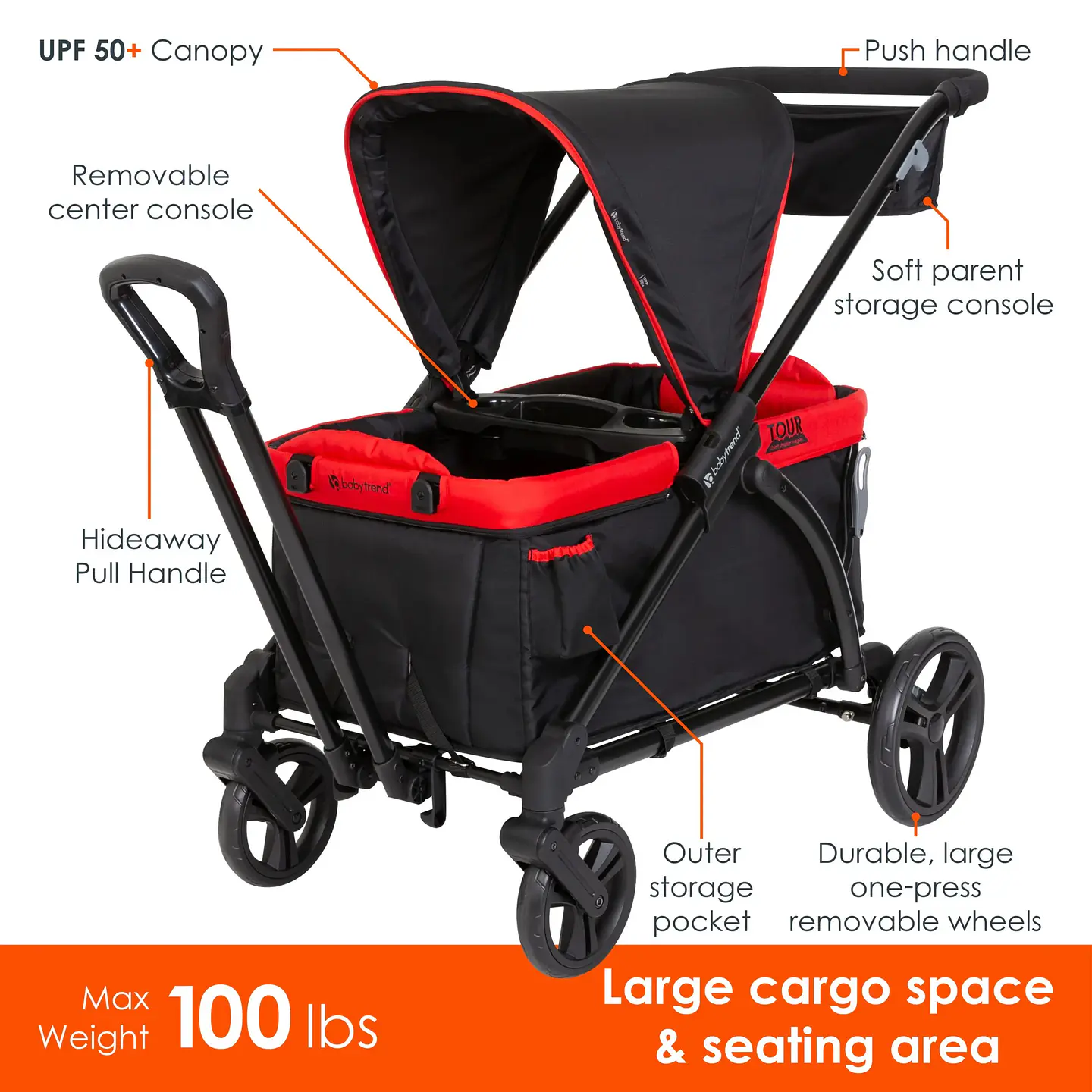 CARRO PASEO WAGON Y COCHE DOBLE MUV EXPEDITION 2 EN 1 MARS RED 2