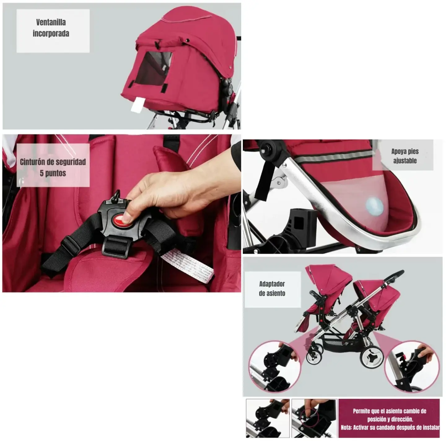 COCHE DOBLE DUO RECLINABLE 6 MODOS EN 1 LUBABYCAS NEGRO 4