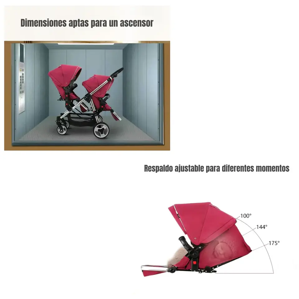 COCHE DOBLE DUO RECLINABLE 6 MODOS EN 1 LUBABYCAS NEGRO 5