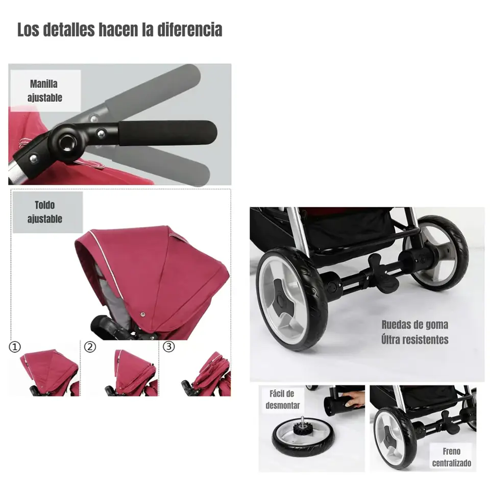 COCHE DOBLE DUO RECLINABLE 6 MODOS EN 1 LUBABYCAS NEGRO 6