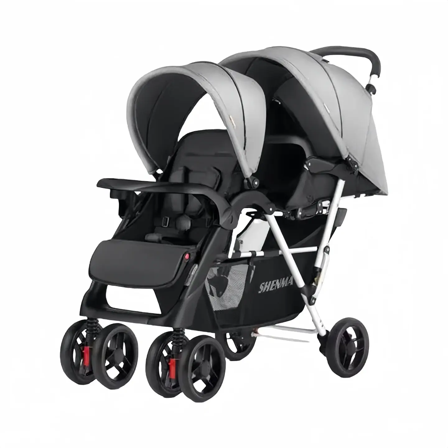 COCHE DOBLE DUO RECLINABLE PLEGABLE GRIS BY LUBABYCAS 2