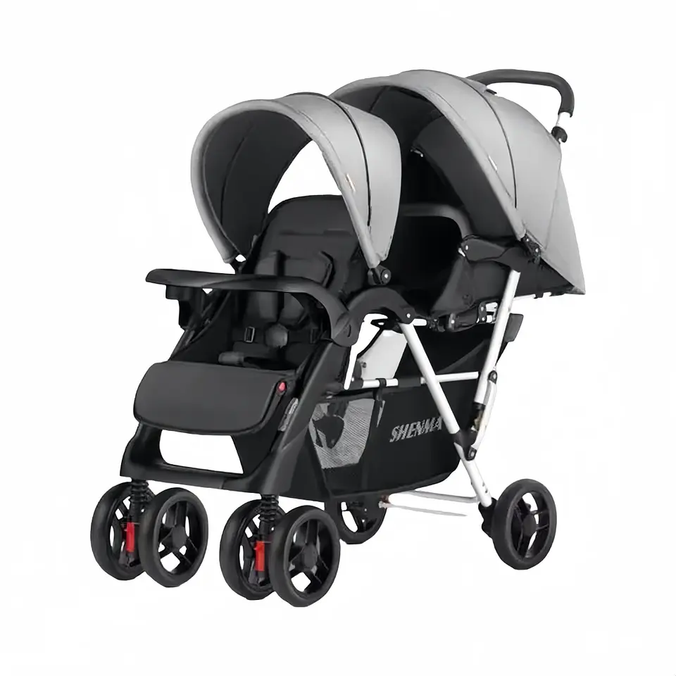 COCHE DOBLE DUO RECLINABLE PLEGABLE GRIS BY LUBABYCAS 2