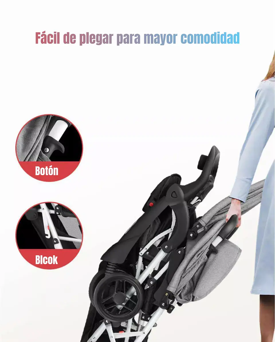 COCHE DOBLE DUO RECLINABLE PLEGABLE GRIS BY LUBABYCAS 5