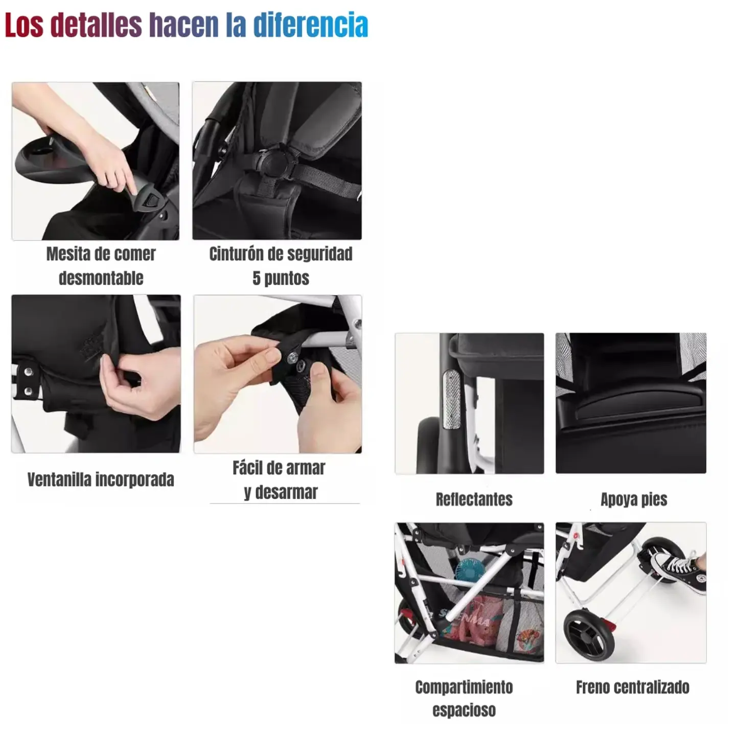 COCHE DOBLE DUO RECLINABLE PLEGABLE GRIS BY LUBABYCAS 8