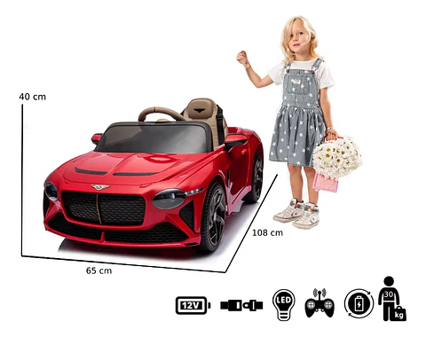 AUTO A BATERÍA BENTLEY BACALAR ROJO + LICENCIA - KIDSCOOL - BJJA1008-RJ