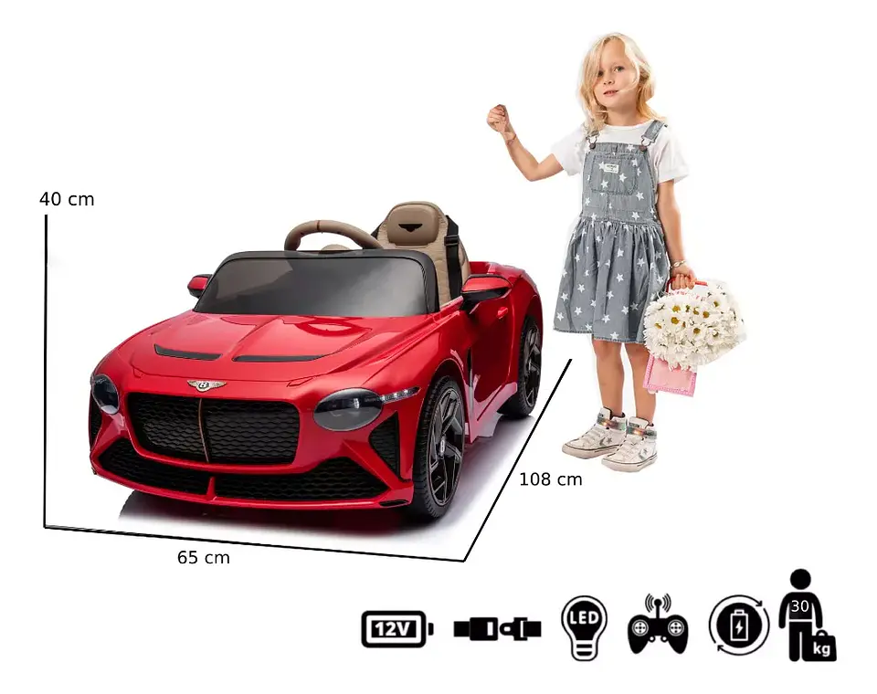 AUTO A BATERÍA BENTLEY BACALAR ROJO + LICENCIA - KIDSCOOL - BJJA1008-RJ 2
