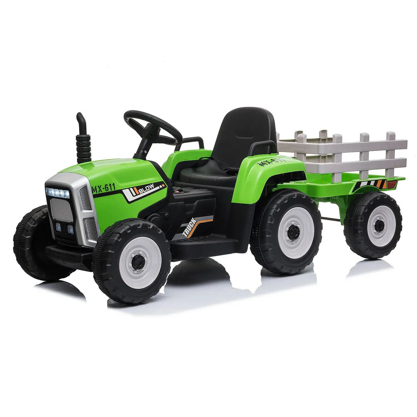 TRACTOR CON CARRO 12V VERDE 1