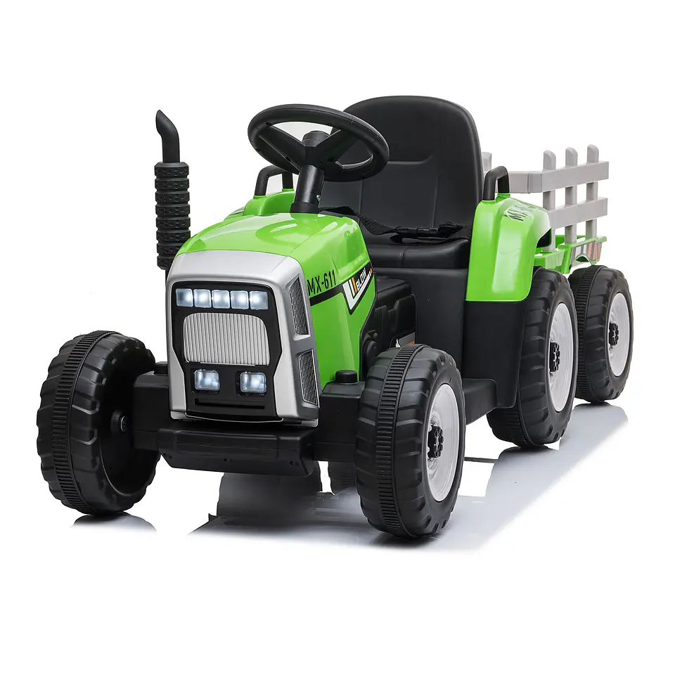 TRACTOR CON CARRO 12V VERDE 2