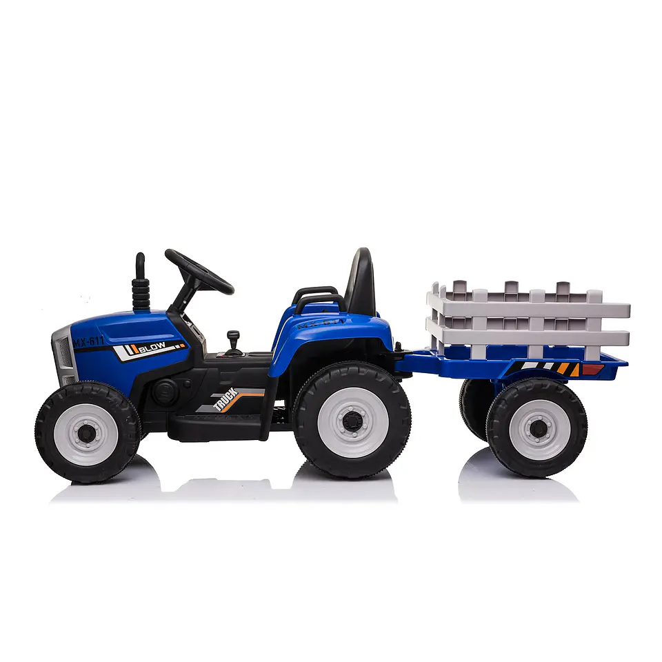 TRACTOR CON CARRO 12V AZUL 3