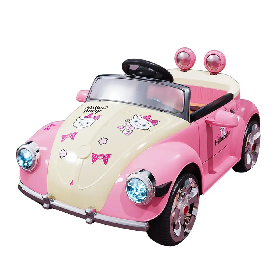 AUTO A BATERÍA BEETLE PARA NIÑOS CON MÚSICA Y LUCES ROSA 1