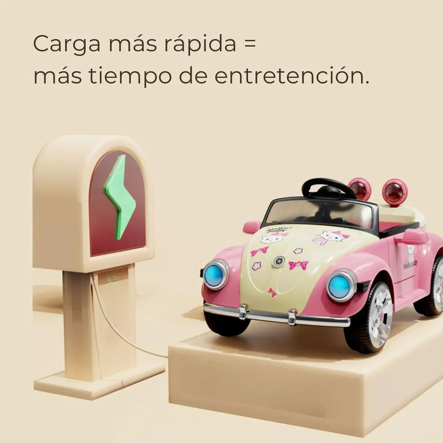 AUTO A BATERÍA BEETLE PARA NIÑOS CON MÚSICA Y LUCES ROSA 5