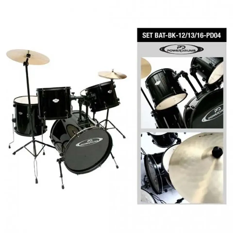 SET DE BATERÍA POWERDRUMS PD-04 12 13 16 PULGADAS NEGRA 1