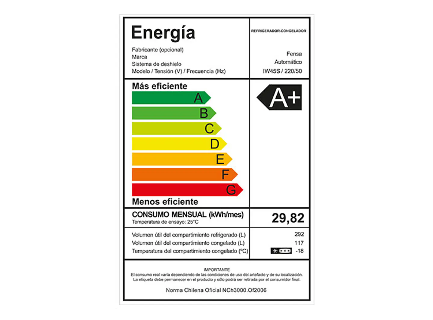 REFRIGERADOR FENSA TOP FREEZER NO FROST 409 L IW45S SILVER 9