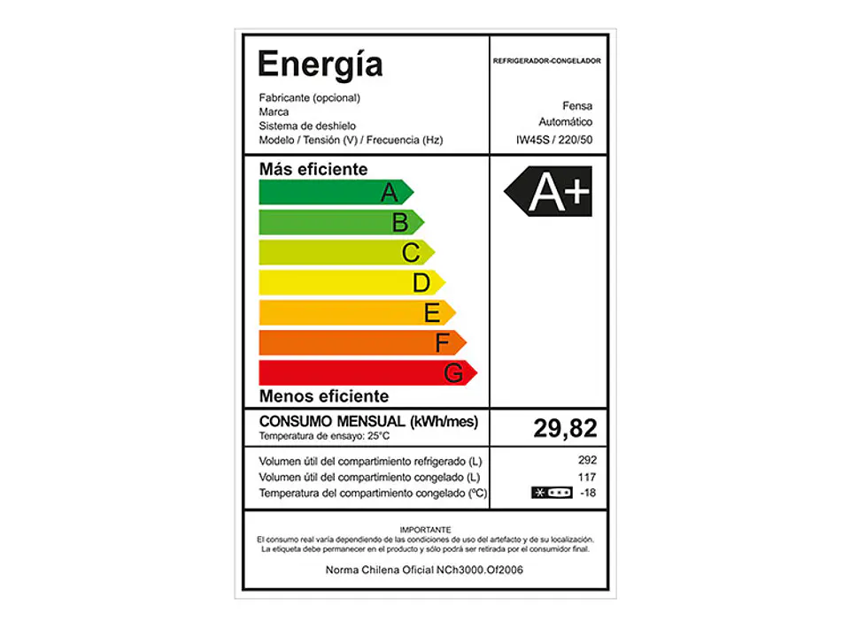 REFRIGERADOR FENSA TOP FREEZER NO FROST 409 L IW45S SILVER 9