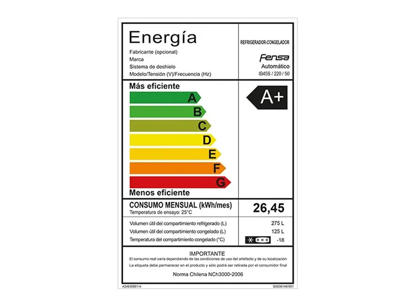 REFRIGERADOR FENSA BOTTOM FREEZER NO FROST 400 L IB45S 7