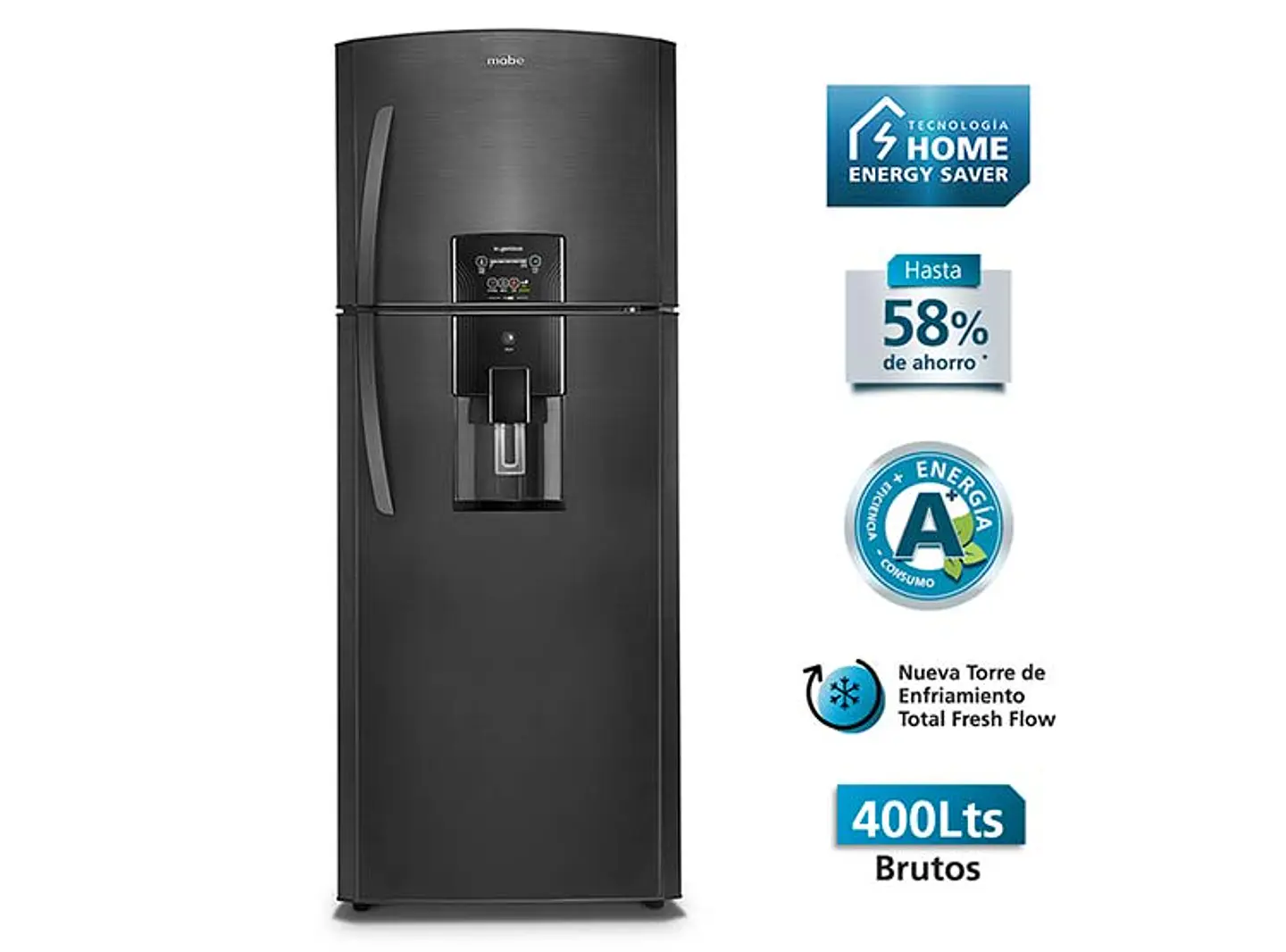 REFRIGERADOR MABE TOP FREEZER 400 L NF NEGRO 1