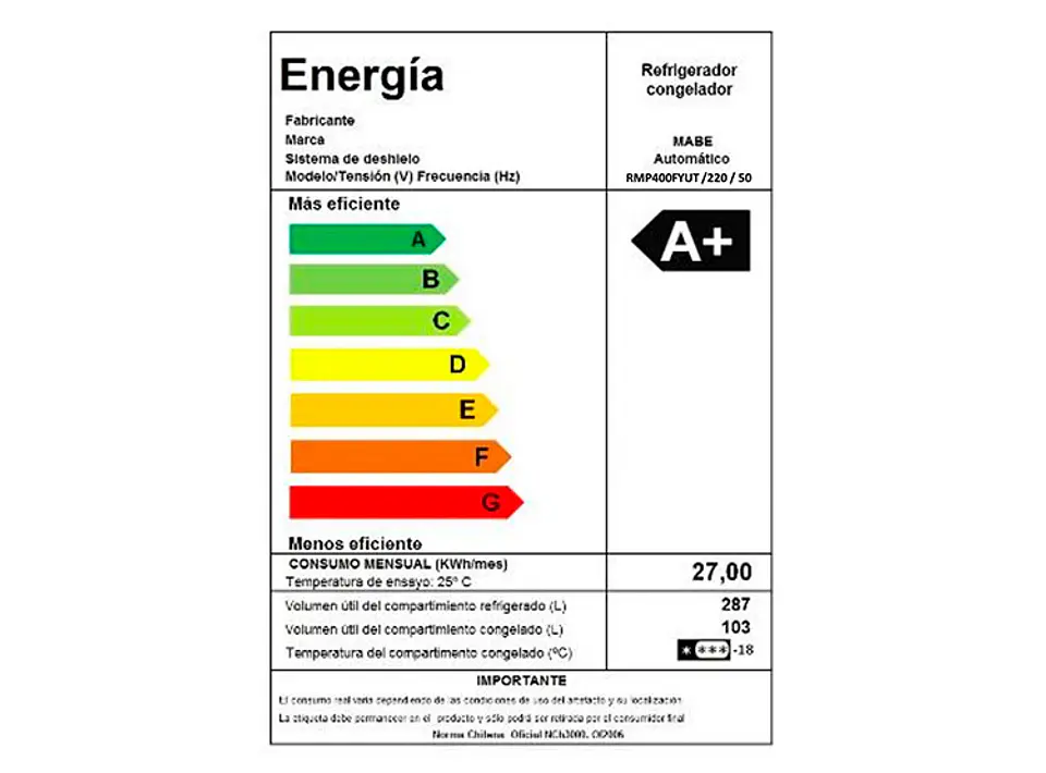 REFRIGERADOR MABE TOP MOUNT FREEZER NO FROST 400 L RMP400FYUT GRAFITO 10