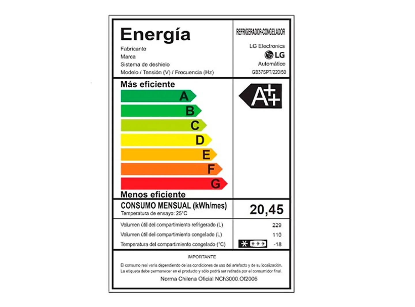 REFRIGERADOR BOTTOM FREEZER LG GB37SPT NO FROST 339 LT 10