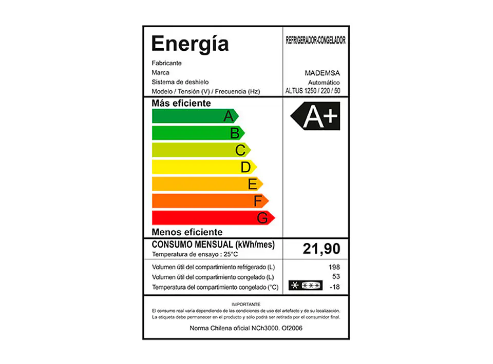 REFRIGERADOR MADEMSA TOP FREEZER ALTUS 1250 7