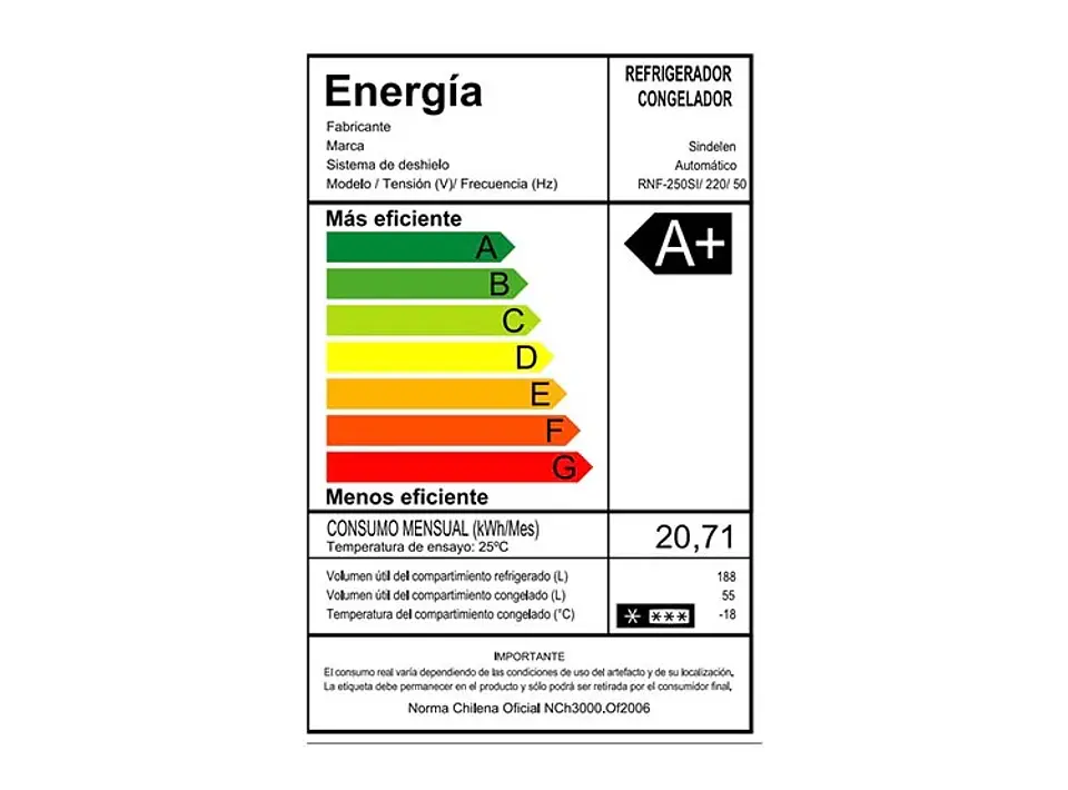 REFRIGERADOR SINDELEN TOP FREZZER NO FROST RNF-250SI 4