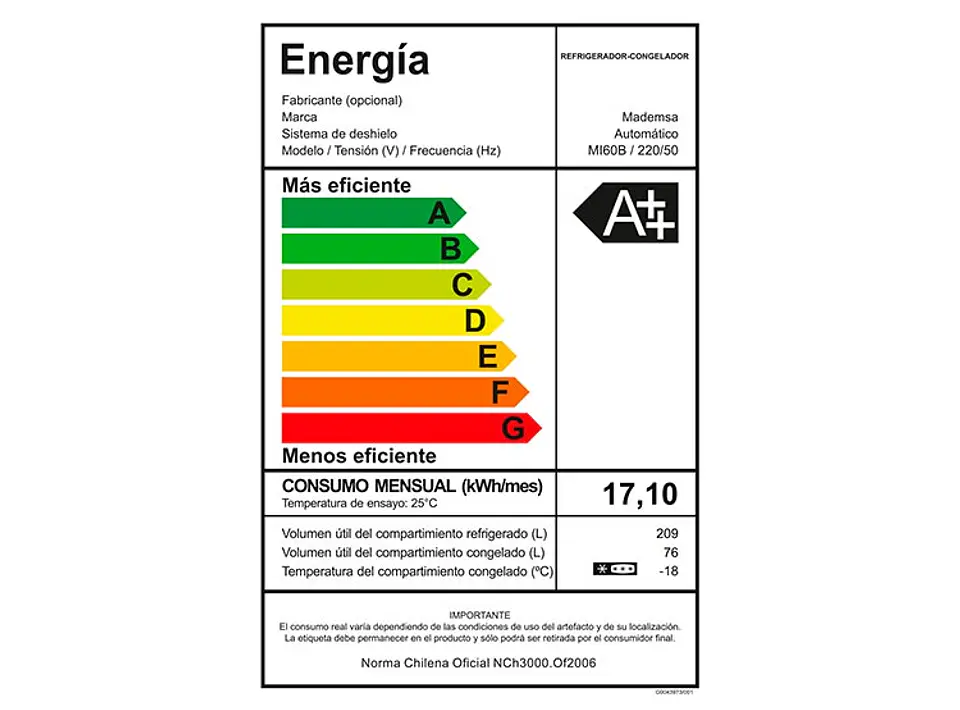 REFRIGERADOR BOTTOM FREEZER MADEMSA 285 L NO FROST MI60B 9