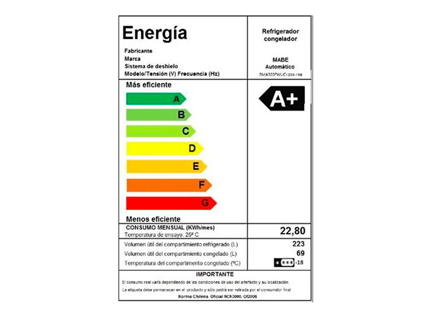 REFRIGERADOR MABE TOP MOUNT FREEZER NO FROST 300 L RMA300FWUC 8