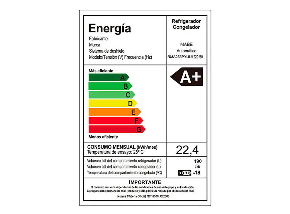 REFRIGERADOR MABE TOP FREEZER 250 L NF INOX 12