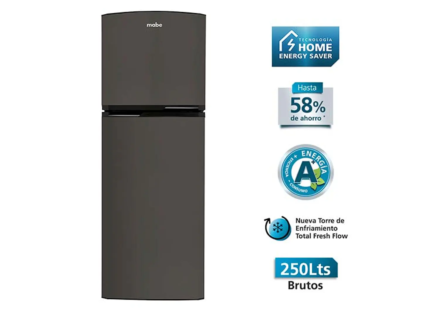 REFRIGERADOR MABE TOP FREEZER 250 L NF GRAFITO 1