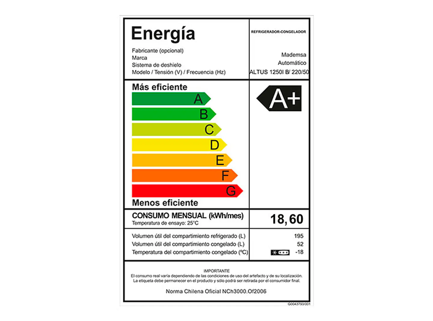 REFRIGERADOR TOP FREEZER MADEMSA ALTUS 1250I NO FROST 247L 8
