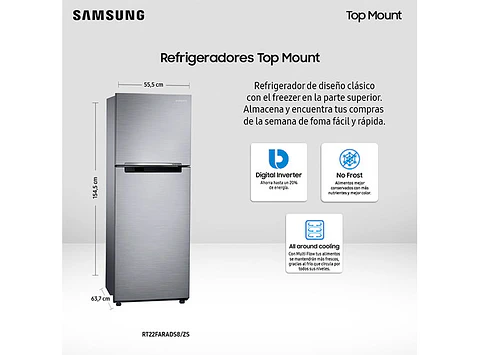 REFRIGERADOR SAMSUNG TOP FREEZER 234 L ALL AROUND COOLING RT22FARADS8/ZS
