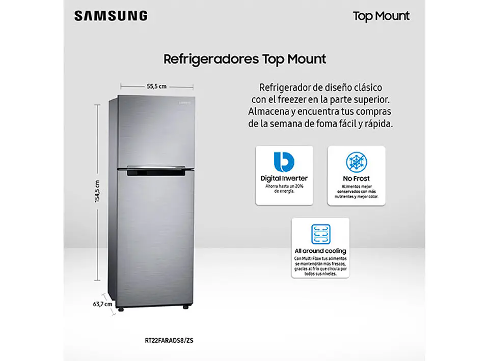 REFRIGERADOR SAMSUNG TOP FREEZER 234 L ALL AROUND COOLING RT22FARADS8/ZS 2