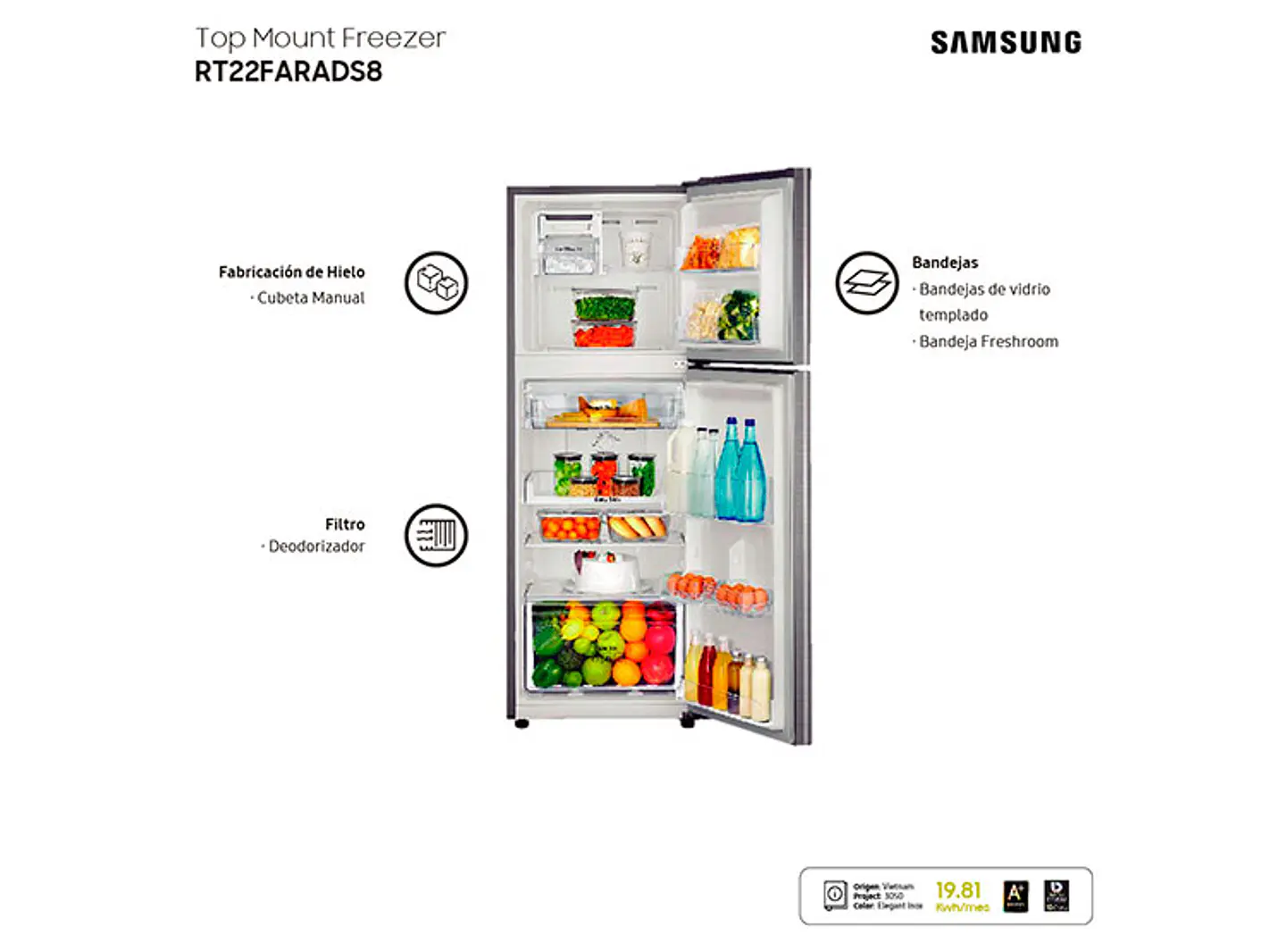 REFRIGERADOR SAMSUNG TOP FREEZER 234 L ALL AROUND COOLING RT22FARADS8/ZS 5